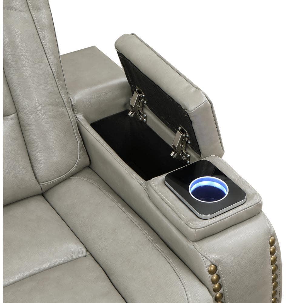 New Classic Furniture Breckenridge Leather Power Console Loveseat in Gray