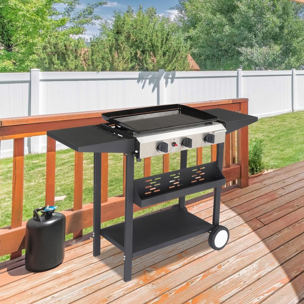 SKOK Portable 3-Burner Propane Flat-Top Gas Griddle for Outdoor, Camping, Patio, Garden