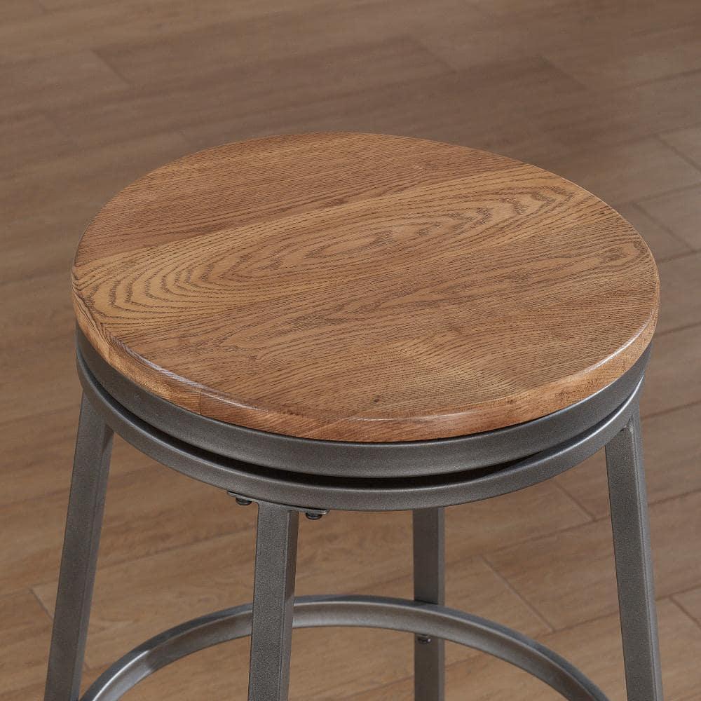 Stockton 25" Backless Metal Swivel Stool - Slate Grey - Golden Oak Seat