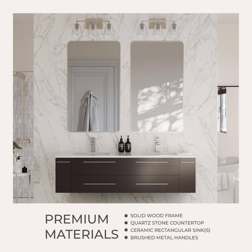 Fresca Lucera 60" Wall Mount Double Sink Modern Bathroom Vanity with Top and Vessel Sinks
