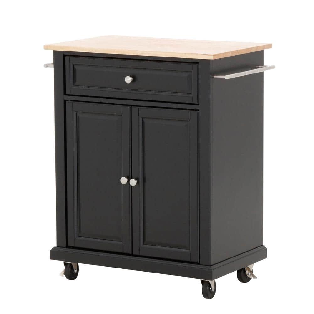 Wood Top Portable Kitchen Cart Wood/Black - Crosley: Traditional Farmhouse Design, Adjustable Shelf, Wheeled Storage Island