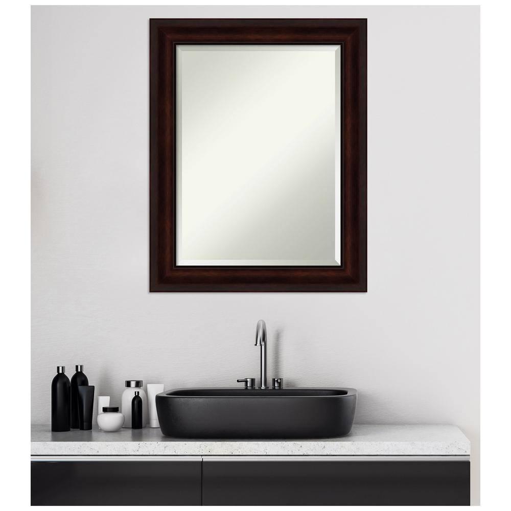 Amanti Art Beveled Bathroom Wall Mirror - Coffee Bean Brown Frame - Coffee Bean Brown Outer Size: 23 x 29 in