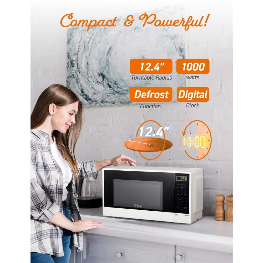 COMMERCIAL CHEF 1.1 Cu Ft Microwave with 10 Power Levels, Small Microwave with Push Button