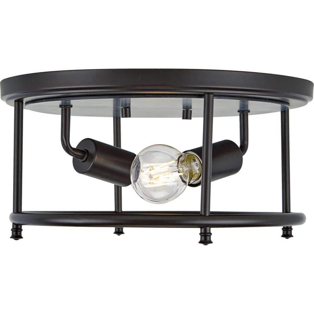 Progress Lighting Durrell 2-Light Flush Mount, Matte Black, Open-Cage, Steel