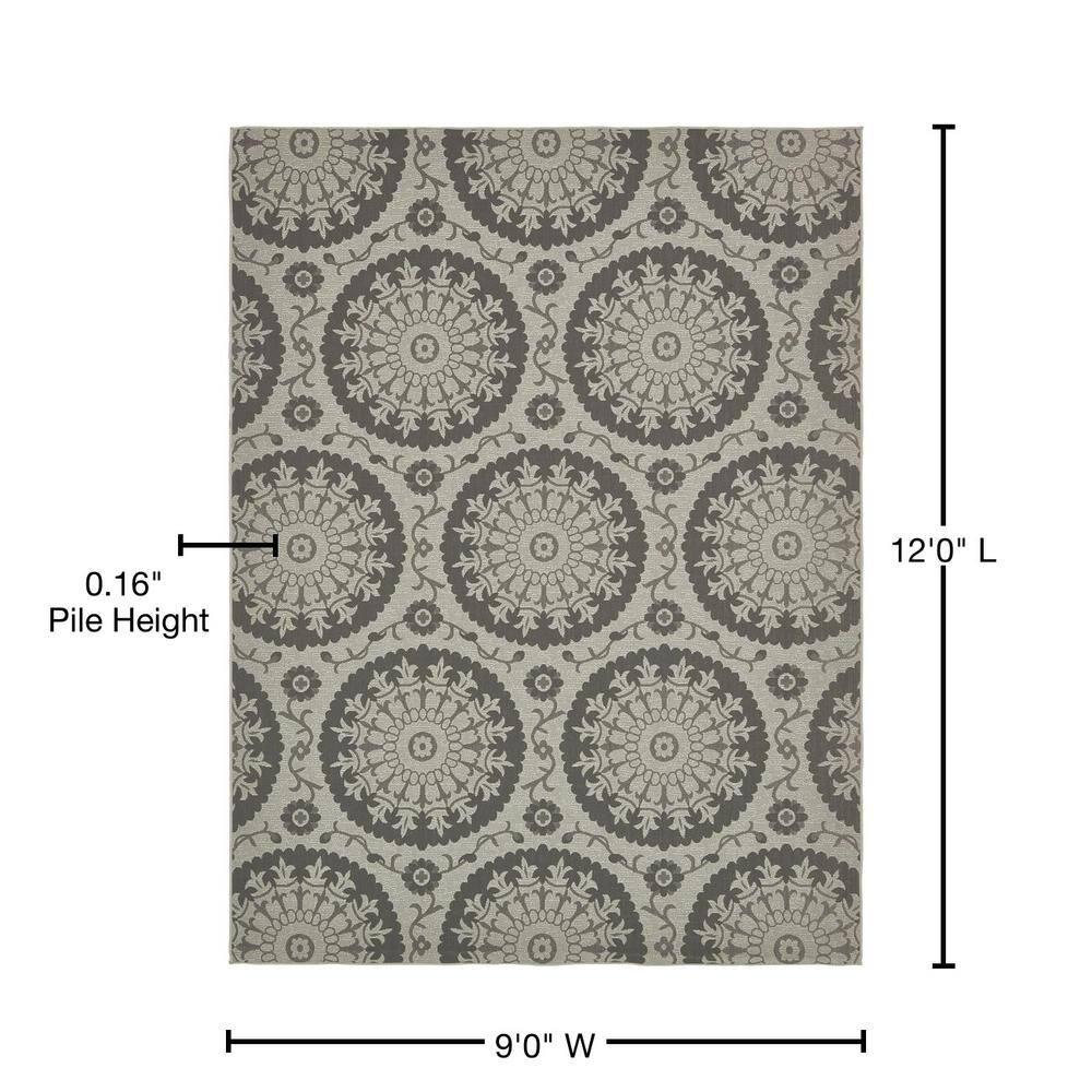 Unique Loom Outdoor Botanical Collection Area Rug - Medallion (9'  x 12' Rectangle Gray/Silver)