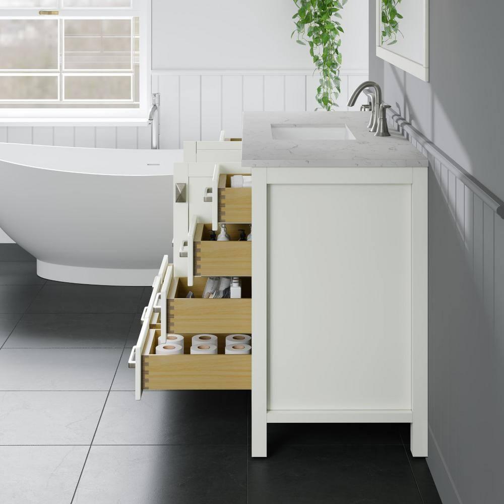 Eviva Aberdeen 42" W x 22" D x 34" H White Bathroom Vanity with White Carrara Countertop