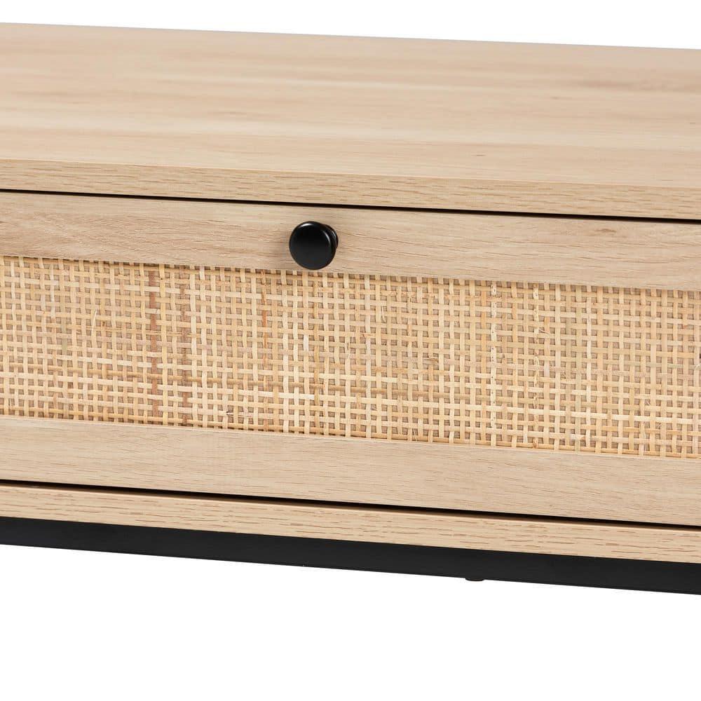 Amelia Wood Rattan 2 Drawer Coffee Table Natural Brown/Black - Baxton Studio