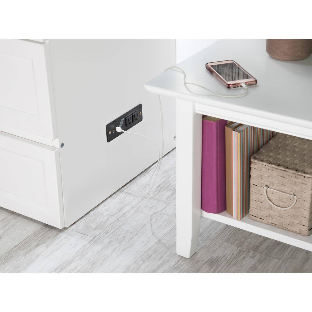 Queen Deerfield Murphy Bed Chest with Charging Station White - AFI: Space-Saving, Fold-Out Mattress, Elegant Design