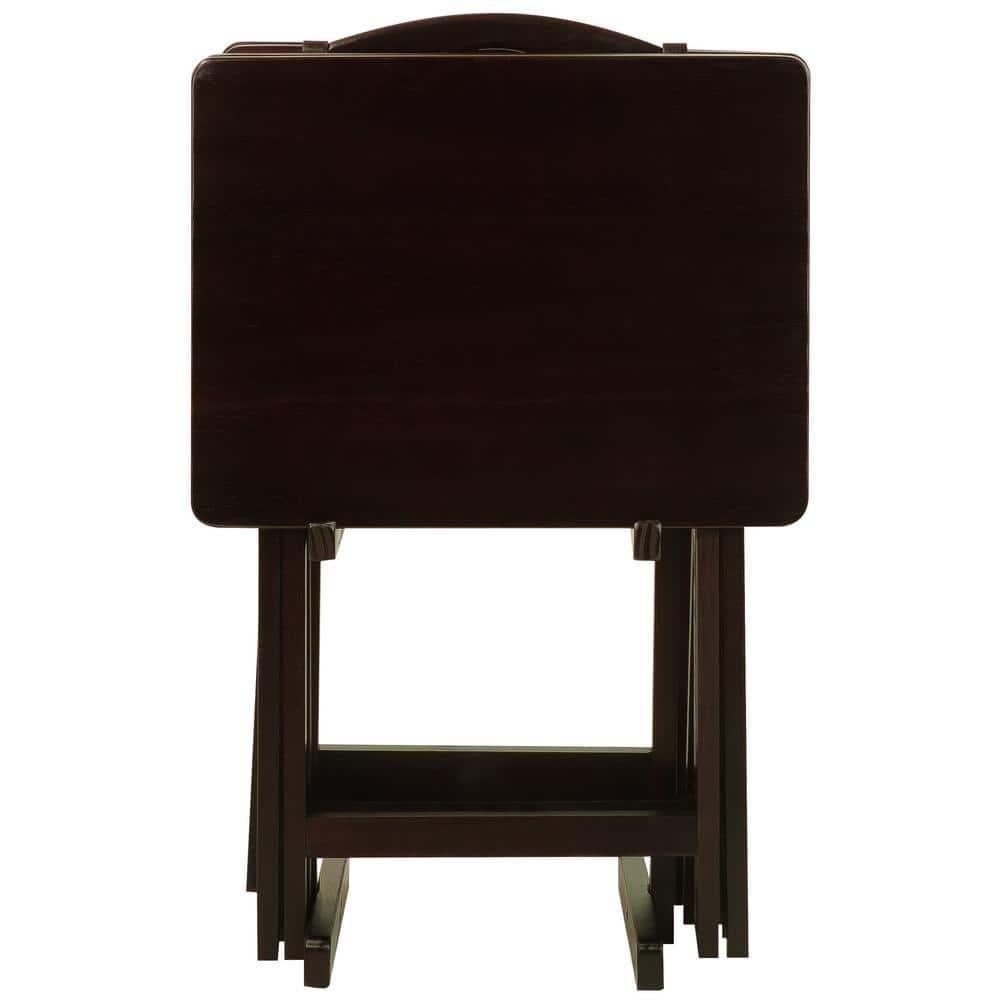 5-Piece TV Tray Table Set with Holder in Espresso (4 Trays, 1 Stand)