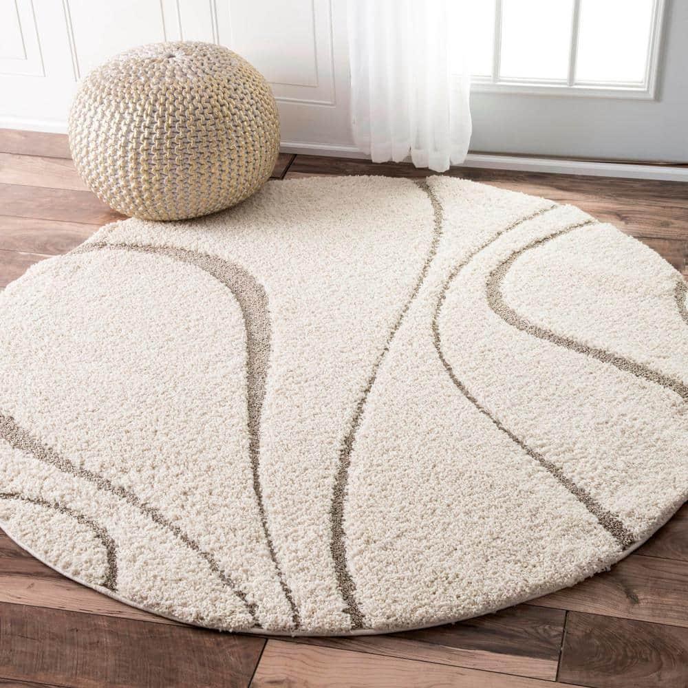 Nuloom Carolyn Abstract 6 Round Shag Indoor Area Rug for Living Room Bedroom Dining Room Nursery, Cream/Beige
