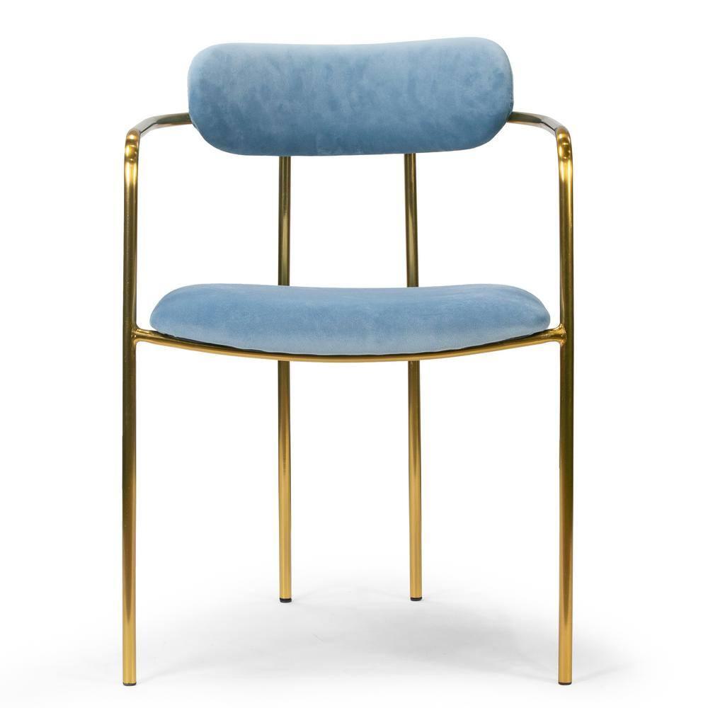 Set of 2 Demi Contemporary Chair Light Blue - LumiSource: Gold Frame, Velvet, Cushioned Seat