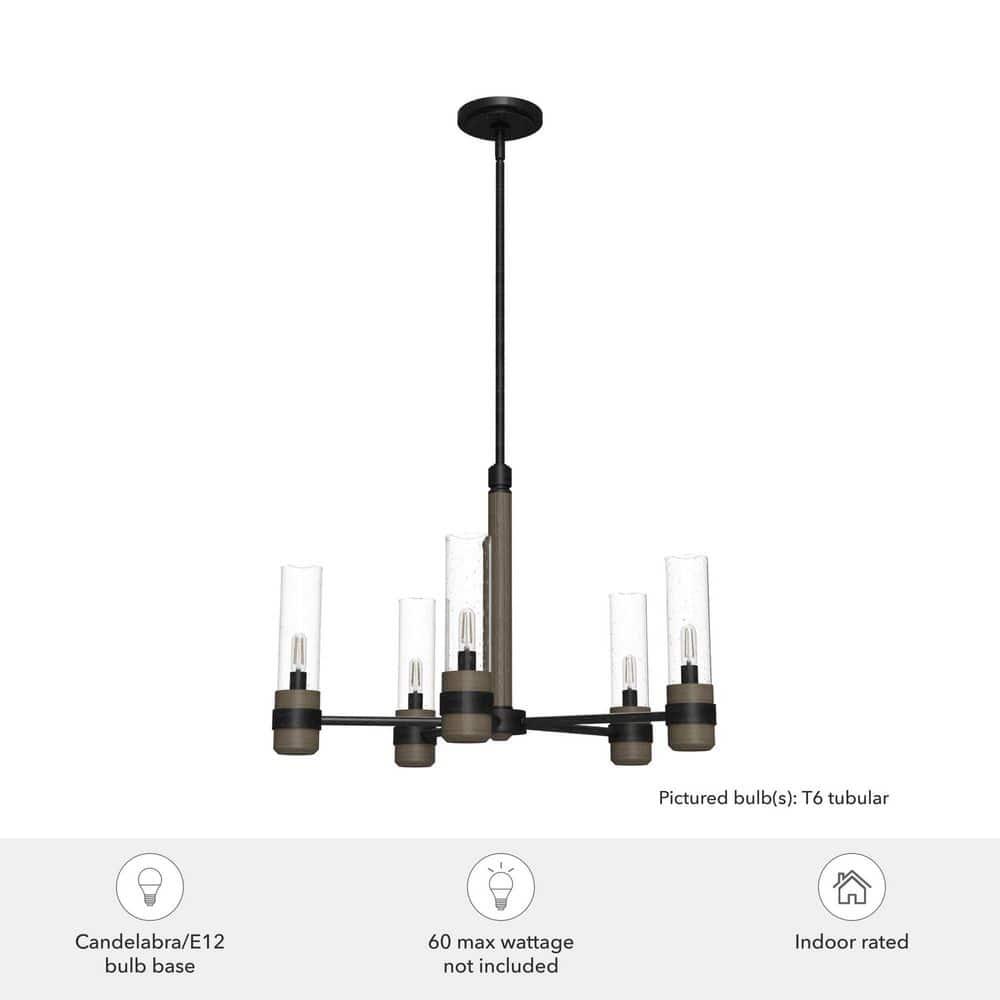 Hunter - River Mill 5-light Rustic Iron, Large Chandelier, Dimmable, Rustic Style, Candle Shaped, for Bedrooms, Kitchens, Dining, Living Rooms - 19474
