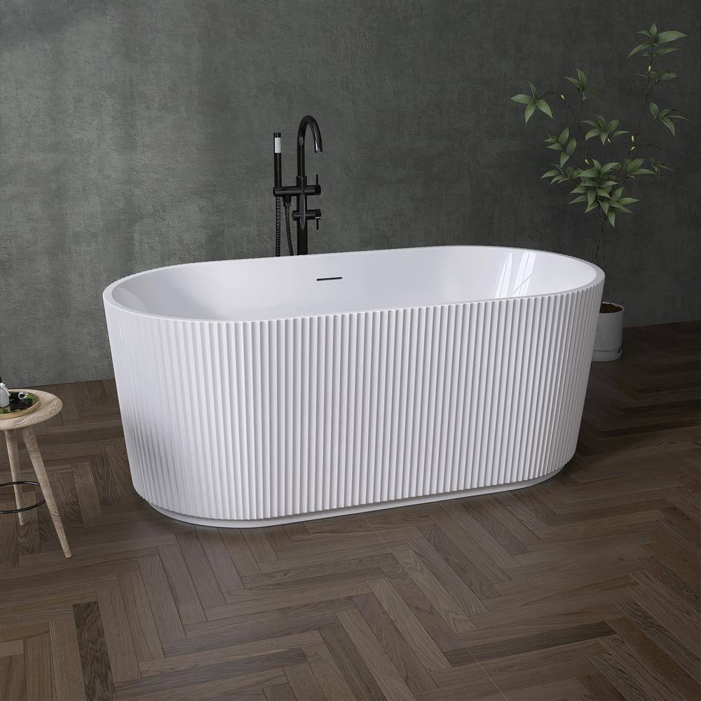 ZEAFIVE WZ48-GW59-R 59" X 30" Freestanding Corner Soaking Acrylic Bathtub