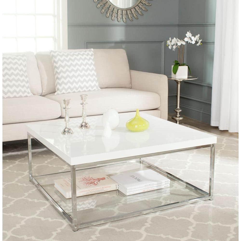 Malone High Gloss Coffee Table - White/Chrome - Safavieh