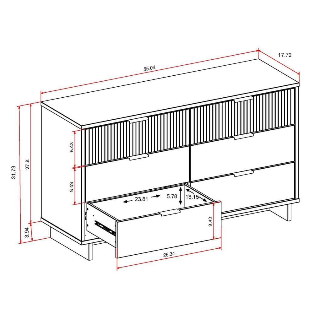 Granville Modern 6 Drawer Double Wide Dresser Black - Manhattan Comfort: Bedroom Storage, Soft Close