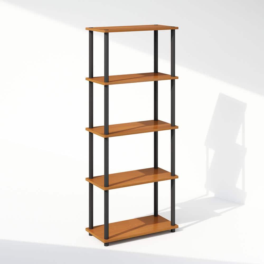 Furinno 5-Tier Tall Decorative Bookshelf Storage Bookcase Open Multipurpose Shelves Display Rack for Living Room&Home Office,Light Cherry/Black
