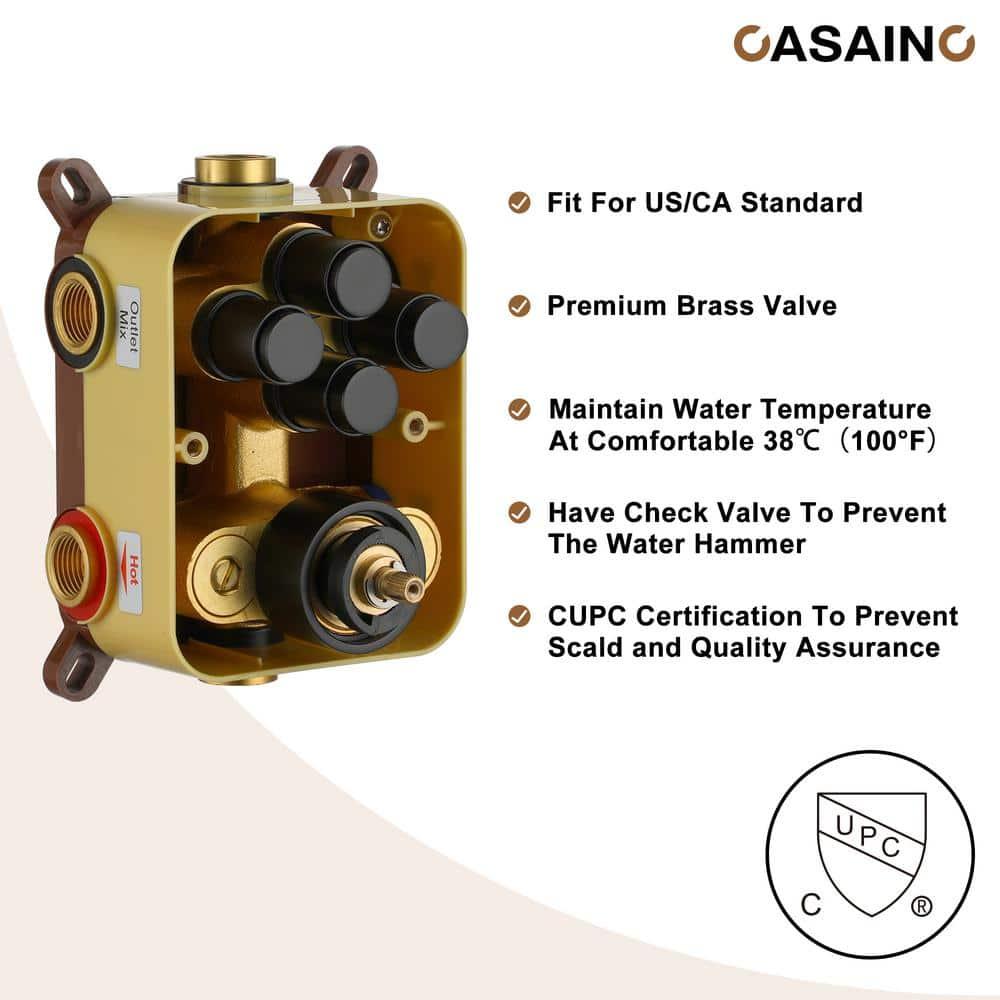 CASAINC CS6228-12MB Dual Shower Head Thermostatic Rainfall Shower System with Rough in-Valve and Shower Body Spray