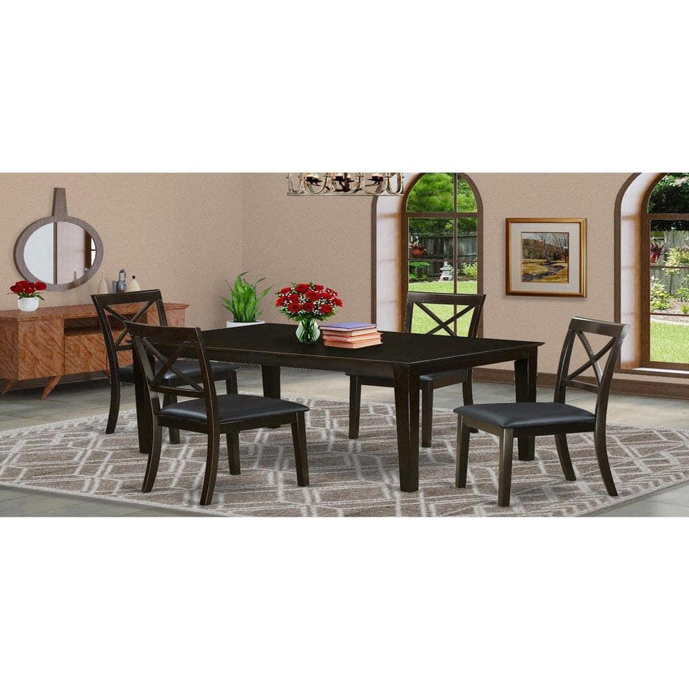 East West Furniture Capri 5-piece Dining Set with Leather Seat in Cappuccino
