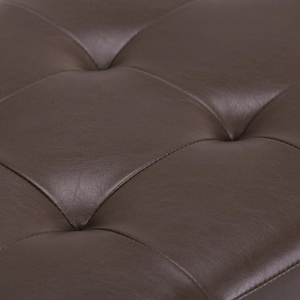 Simpli Home Cosmopolitan 34"W Upholstered Storage Ottoman with Tufted Design and Large Interior Storage