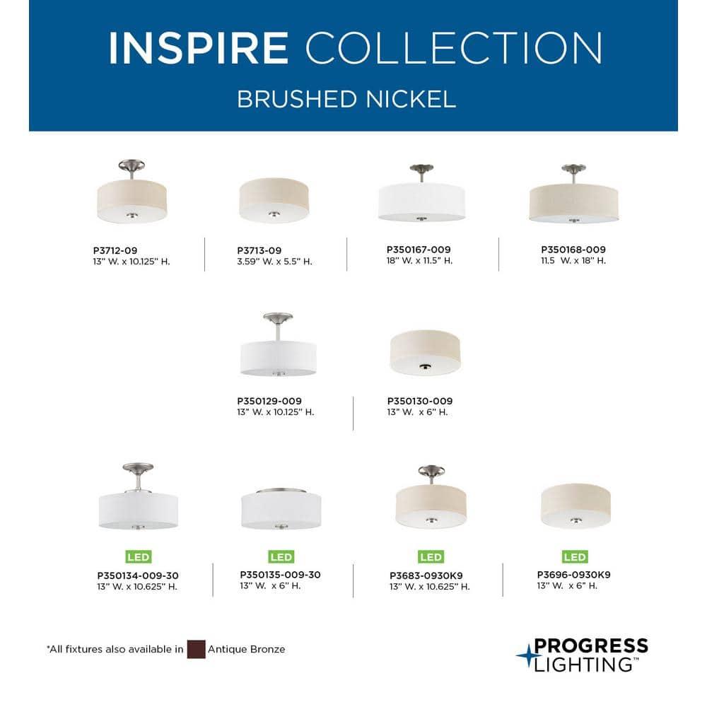 Progress Lighting, Inspire Collection, 2-Light Semi-Flush Mount, Brushed Nickel, Linen Shade