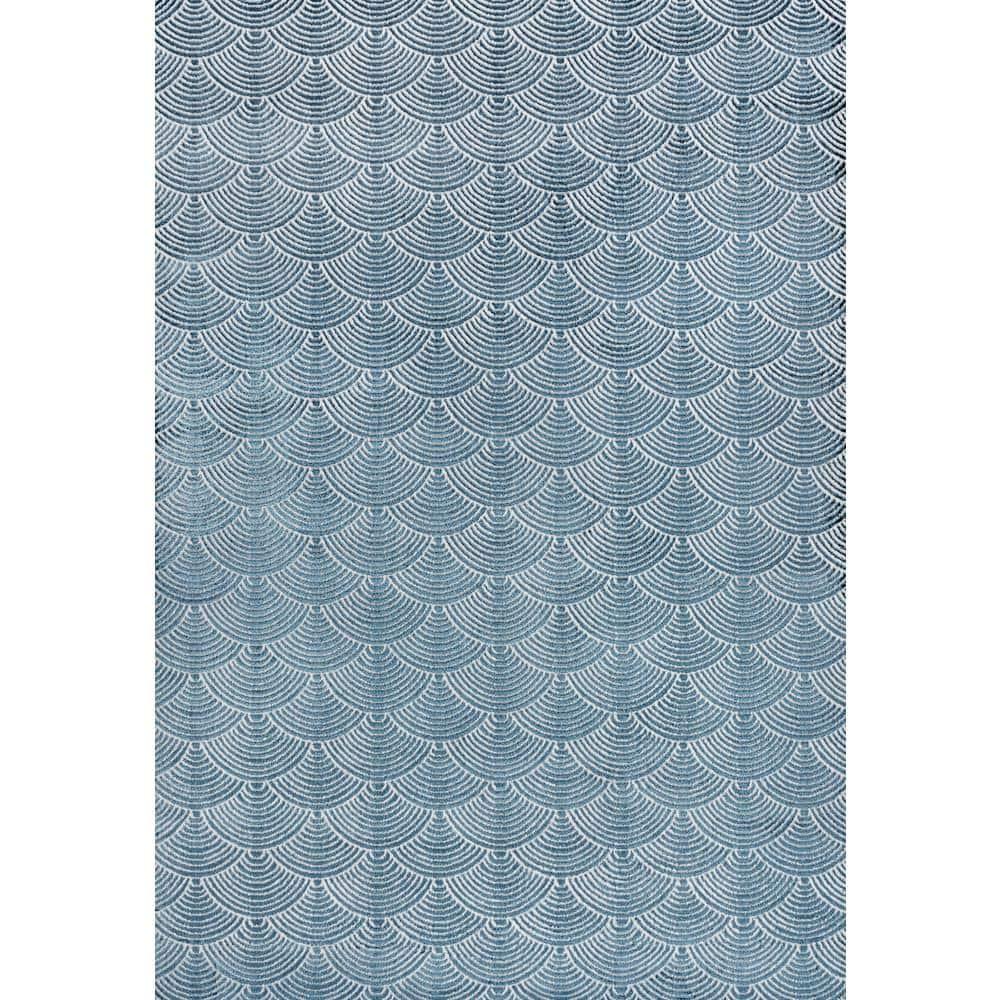 JONATHAN Y Porter Geometric Art Deco Fan Pattern High-Low Navy/Cream 3 ft. x 5 ft. Area Rug