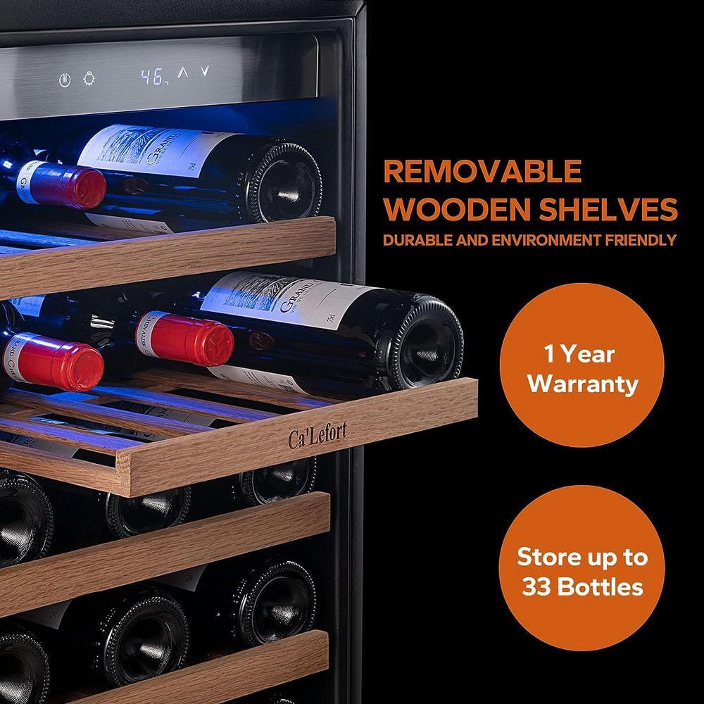 Ca'Lefort 15 inch Wine Refrigerator, 33 Bottle Wine Cooler Freestanding & Built-in