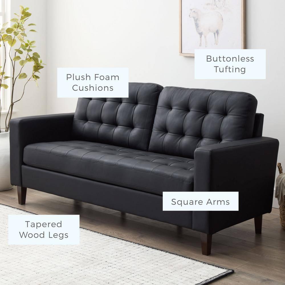 76” Brynn Upholstered Square Arm Sofa with Buttonless Tufting - Brookside Home