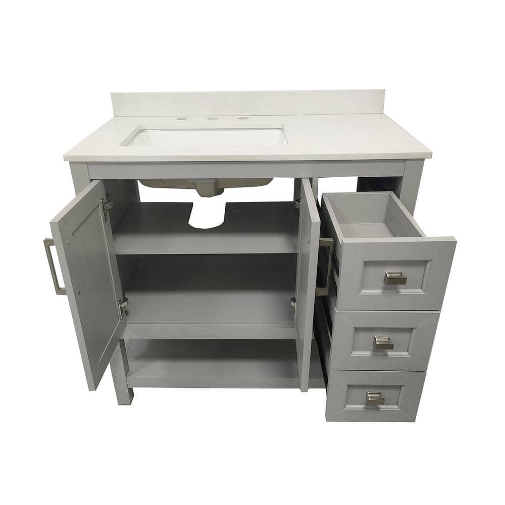 Taylor & Logan 36" Vivien Bathroom Vanity with Open Shelf and 3 Drawers Gray: Stoneware Top, Wood Frame, Single Basin