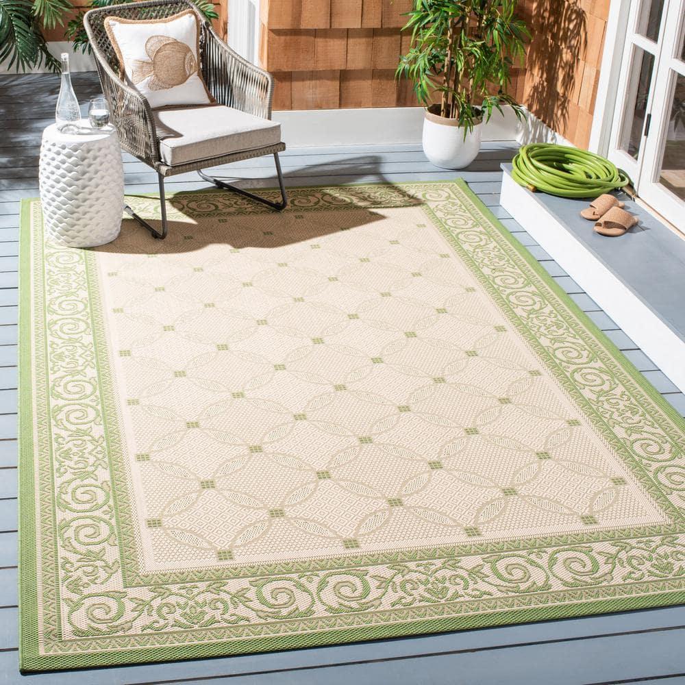 Courtyard CY1502 Power Loomed Indoor and Outdoor Area Rug - Natural/Olive - 5'3"x7'7" - Safavieh