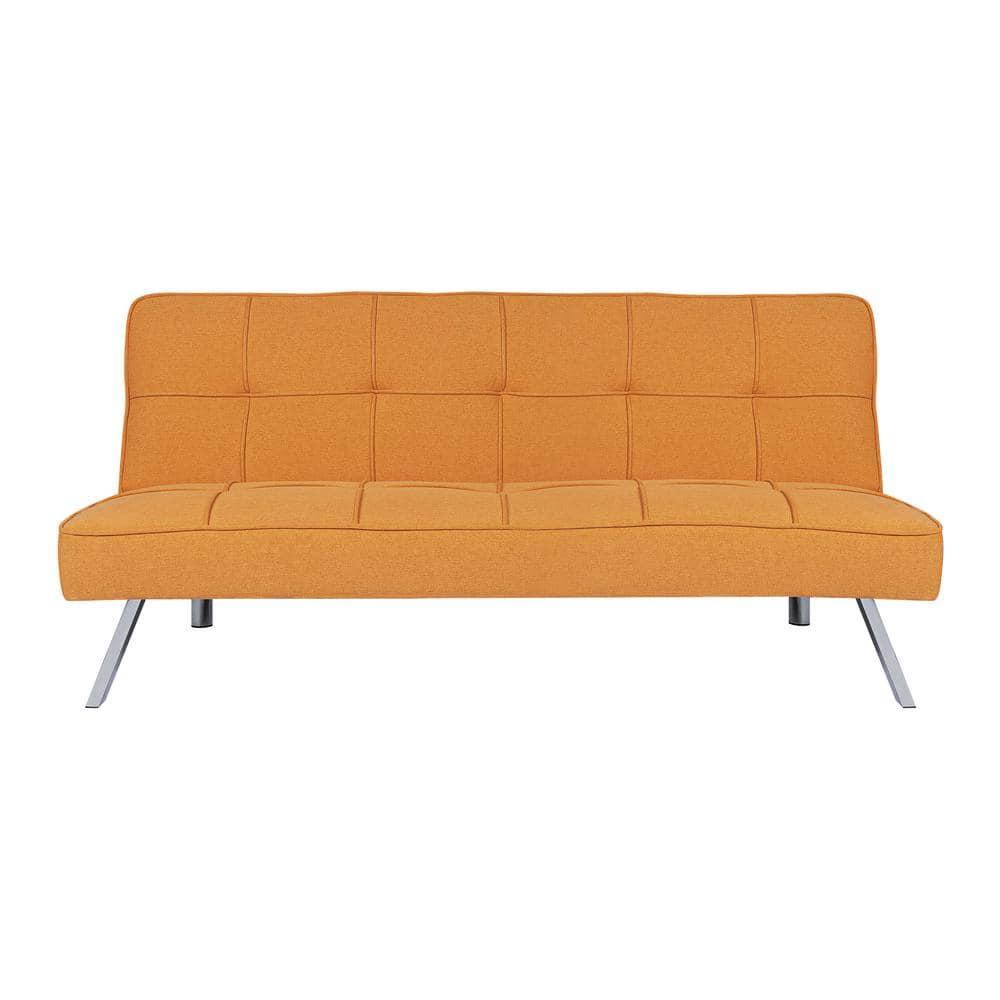Modern Futon Sofa Bed - Compact Design for Small Spaces - Convertible Futon with Linen Fabric for Premium Comfort - Ideal Guest Couch - Stylish & Durable, Supports up to 750 lbs. - Tangerine