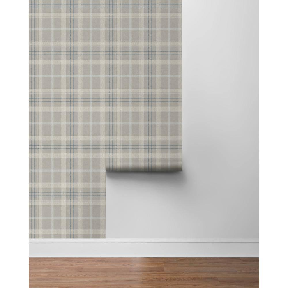 NextWall Argos Grey & Blue Tailor Plaid Peel and Stick Wallpaper - 20.9 in. W x 18 ft. L Roll