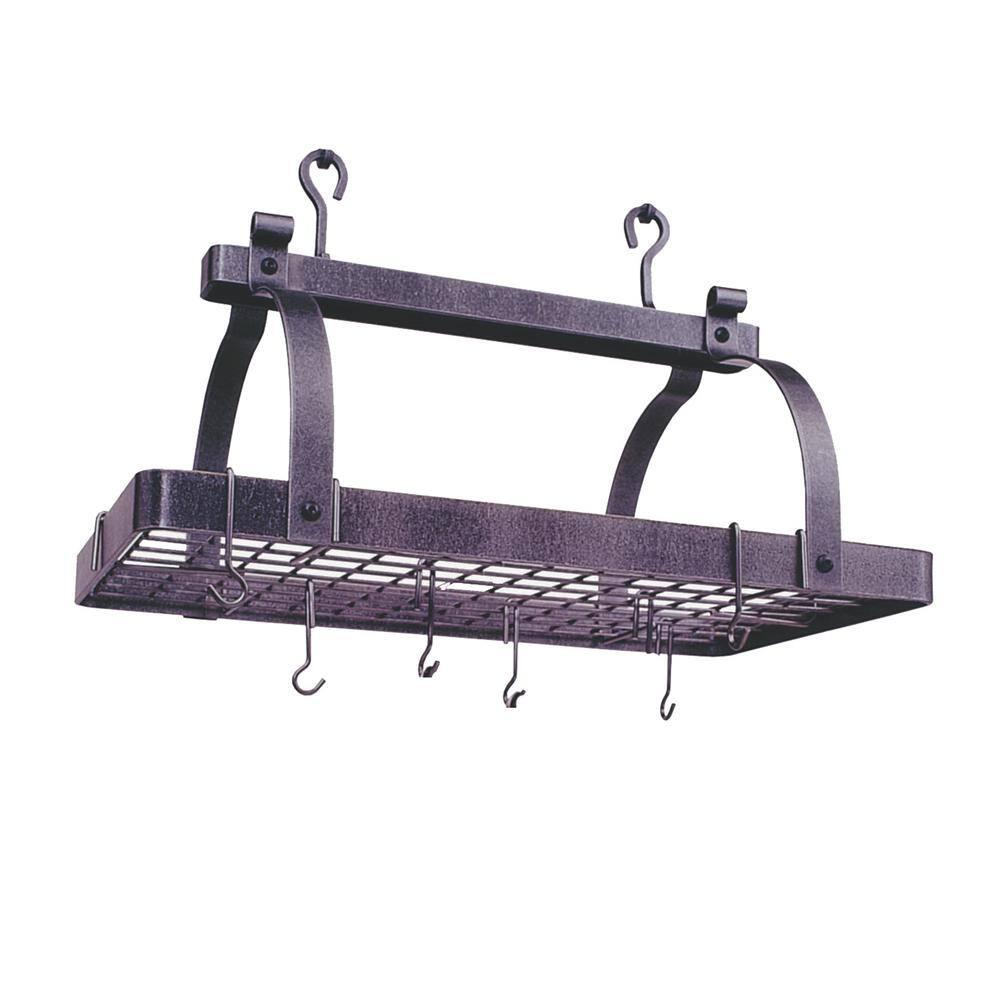 Hammered Steel Classic Rectangle Ceiling Pot Rack with Grid
