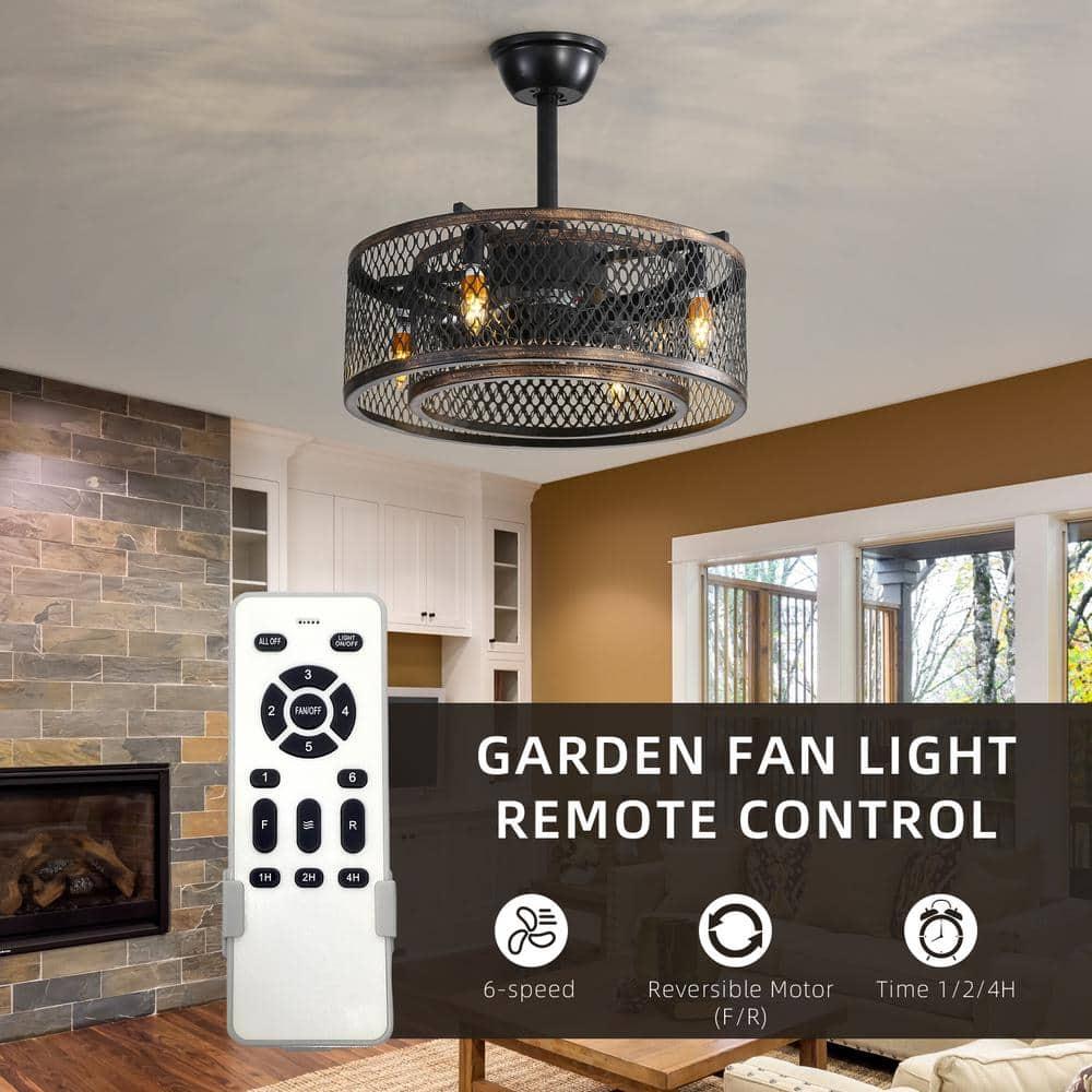 Yesurprise Caged Ceiling Fan with Lights, 20 Inch Ceiling Fan with Remote/APP Control, 6 Speed Wind, E12 6W Light Bulbs, Reversible DC Motor for Living Room