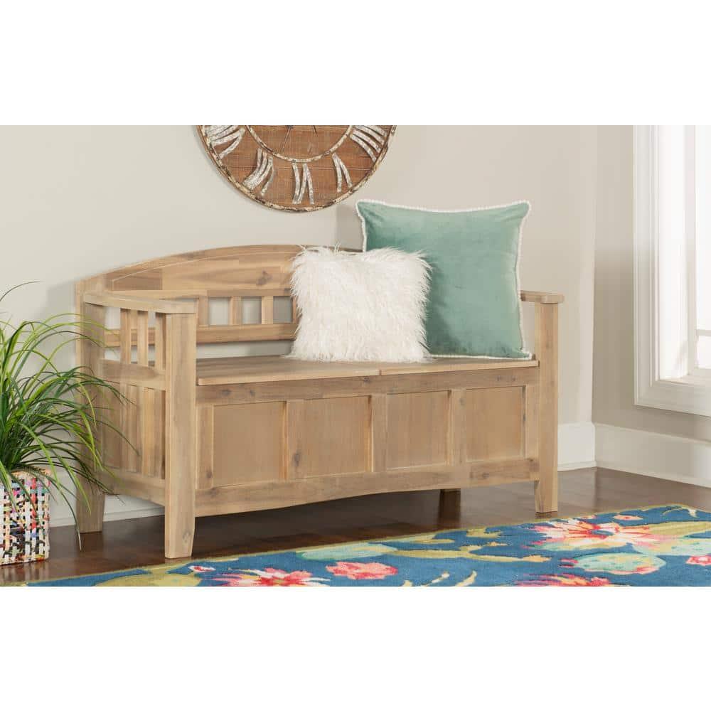 Iris Acacia Storage Bench with Natural Washed Finish