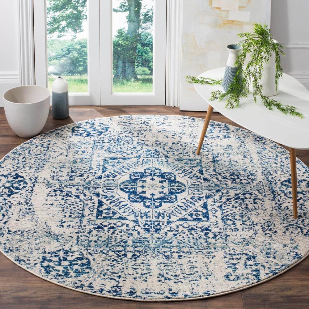 Evoke EVK260 Power Loomed Accent Rug - Ivory/Blue - 3' Round - Safavieh.