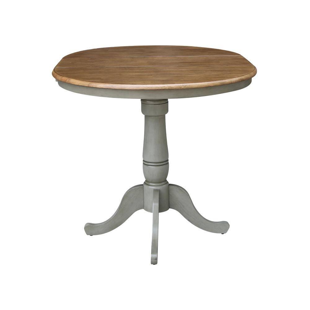36 in. Round Top Pedestal Counter Height Table with 12 in. Leaf, Hickory & Stone