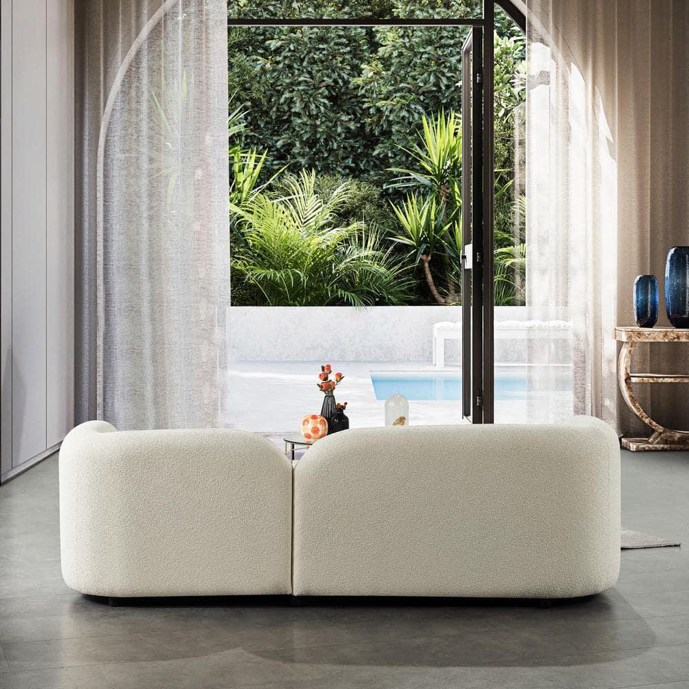 Bodur Japandi Style Luxury Modern Ivory Boucle Fabric Curvy Arm Couch