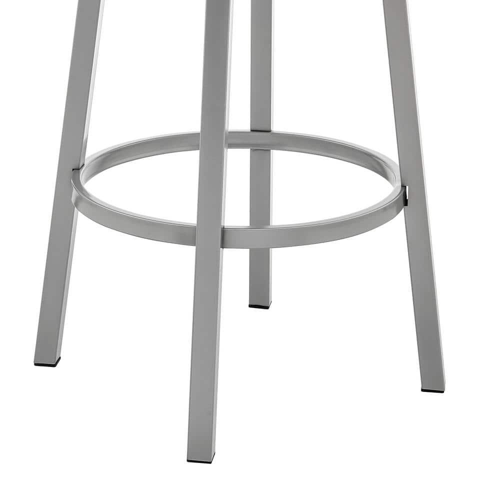 Armen Living Cohen30" Bar Height Swivel Bar Stool in Silver Finish with White Faux Leather