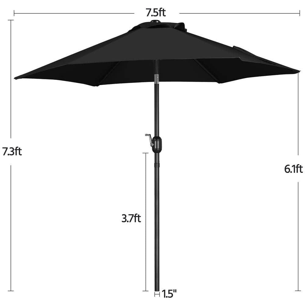 7.5 ft Patio Umbrella Outdoor Table Market Umbrella with Push Button Tilt/Crank, 6 Ribs, Black