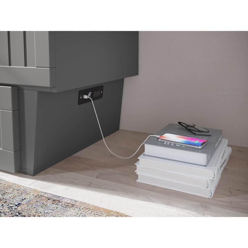 Queen Nantucket Murphy Bed Chest USB Turbo Charger Gray - AFI: Space-Saving, Built-In Charging, No Box Spring Required