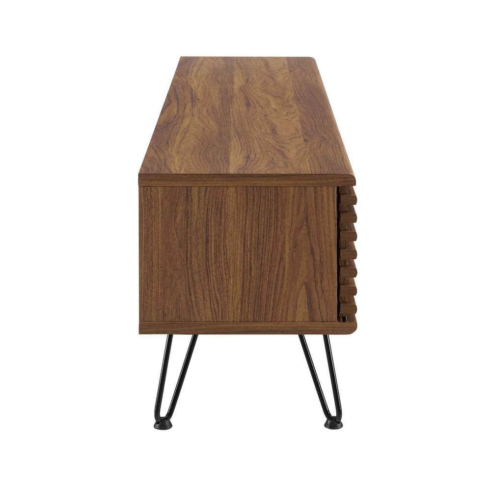 59" Render TV Stand for TVs up to 70" Walnut - Modway: Modern Media Console with Open Shelves & Metal Hardware