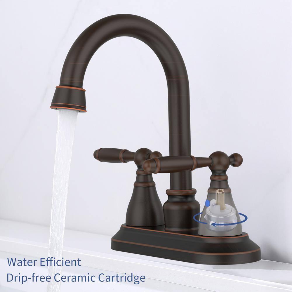 Oil Rubbed Bronze Bathroom Faucet - 360 Degree Swivel Spout, 4 Inch Centerset, Modern Design, 3 Hole Lavatory Faucet
