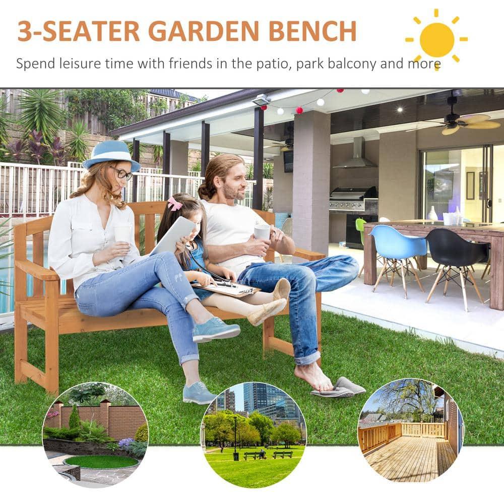 Outsunny 55" Wooden Garden Bench, 2 Seater Outdoor Patio Seat with Slatted Design for Deck, Porch or Garden, Natural