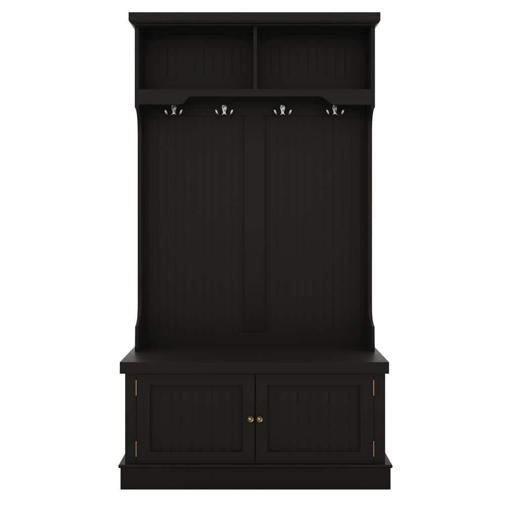 Infinity Hall Tree with Storage Shoe Bench for Entryway and Hallway, 4-in-1 Design Coat Racks with 4 Hooks for Living Room, Black