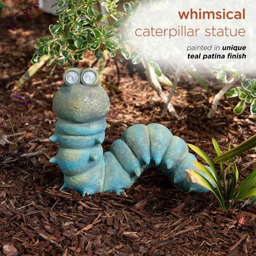 Outdoor Solar Powered Garden Caterpillar Statue with LED Lights, LED Solar Garden Decor, 16 in.