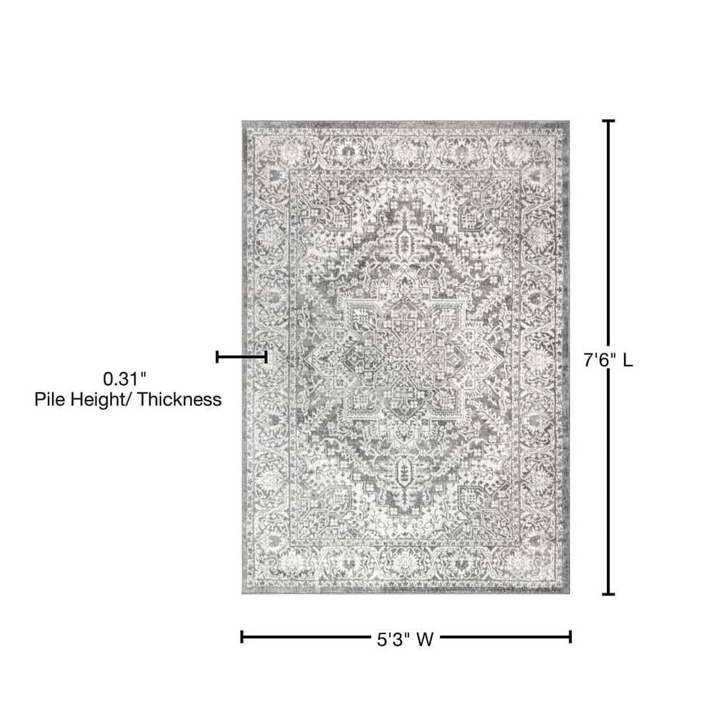 JONATHAN Y Modern Vintage Medallion Light Gray 5 ft. x 8 ft. Area Rug