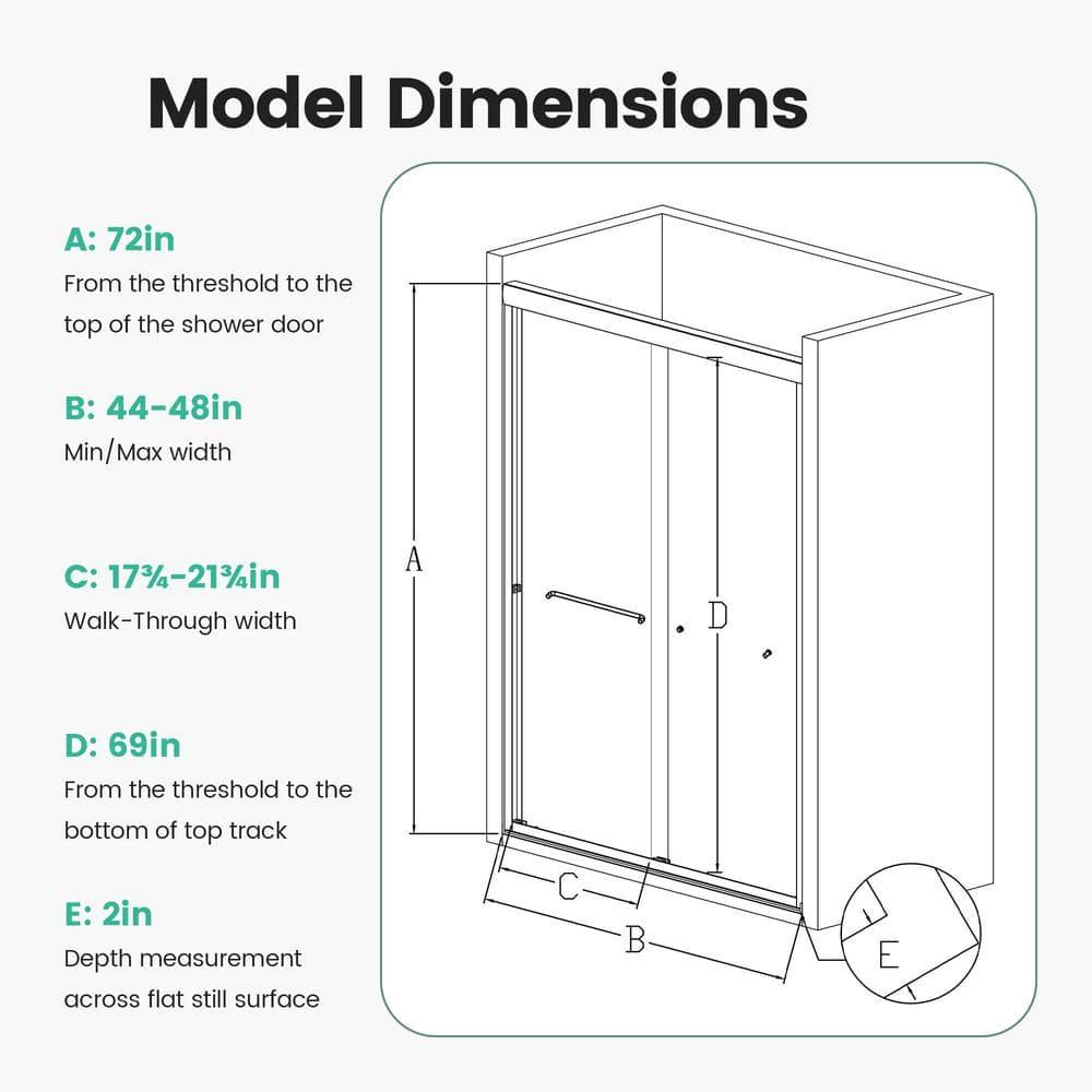 44-48 in.W x 72 in.H Semi-Frameless Sliding Shower Door Clear SGCC Tempered Glass.