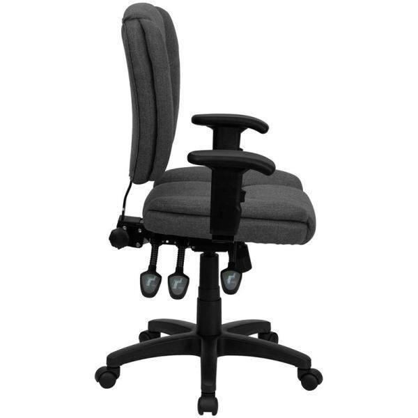 Flash Furniture Mid-Back Gray Fabric Multifunction Swivel Ergonomic Task Office Chair with Pillow Top Cushioning and Arms