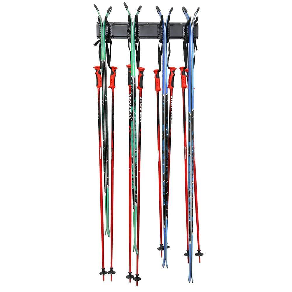 RaxGo Ski Rack, Ski Wall Mount Holds 4 Pairs of Skis & Skiing Poles or Snowboard, for Home & Garage