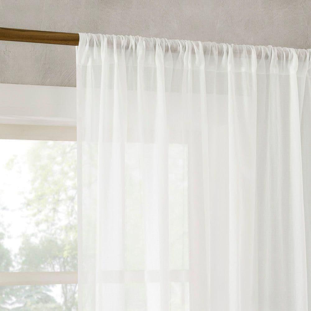 50"x84" Archaeo Sheer 100% Cotton Curtain Panel White: Transitional Voile Rod Pocket Indoor Drapery